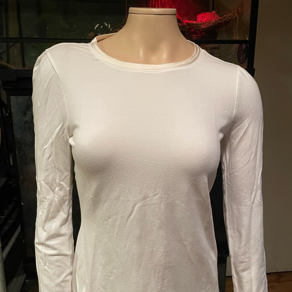 Saks Fifth Avenue Cream Fitted Long Sleeve Tee